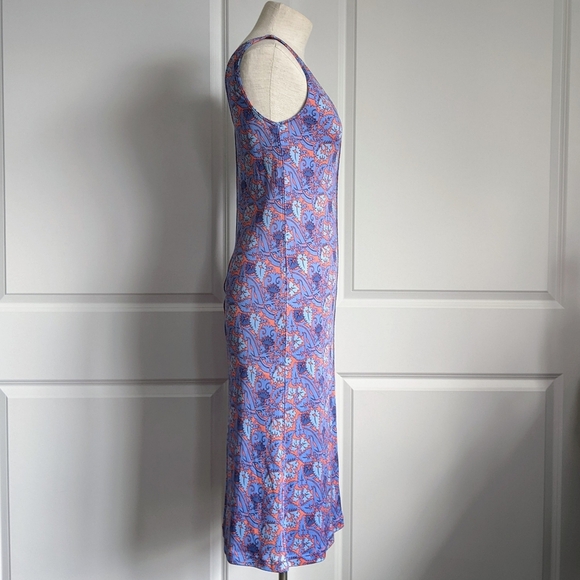 Tory Burch Dress 100% Silk Sheath Sleeveless V-Neck Floral Blue Coral XS NWT - Picture 5 of 14